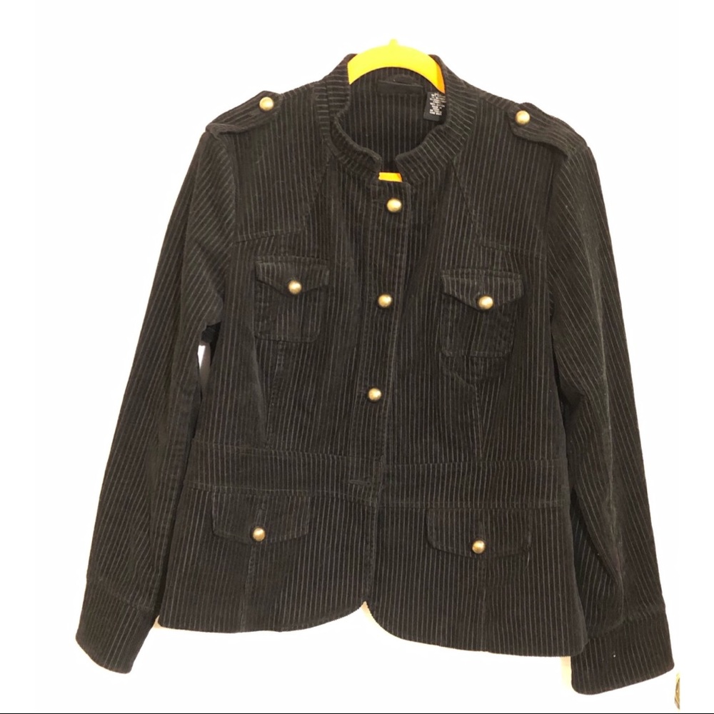 Military inspired black corduroy jacket size L